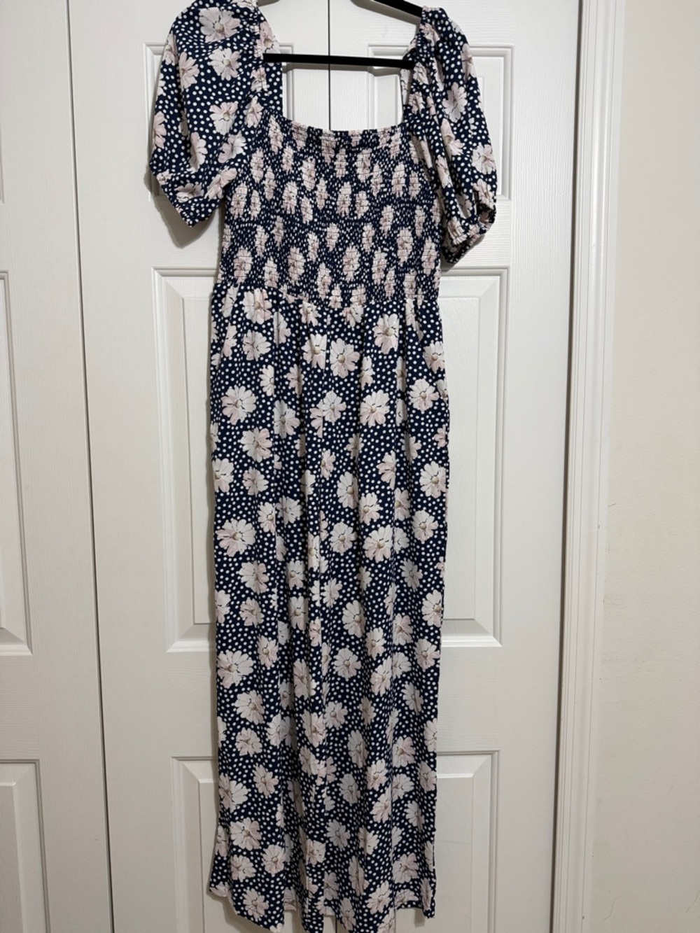 Navy Floral Smocked Jumpsuit